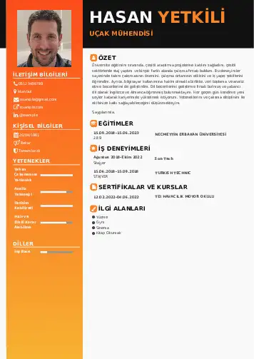 Havacılık Ve Uzay Uçak Mühendisi Cv Örnekleri cv indir